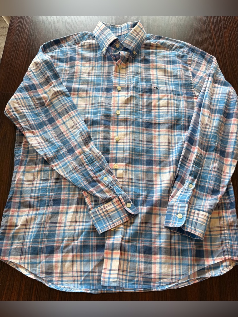 Vineyard Vines Mens Classic Fit Tucker Shirt Blue Pink Plaid Button Down Size M